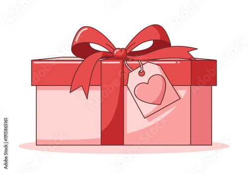 Beautiful gift box with red bow and heart tag for Valentine's Day