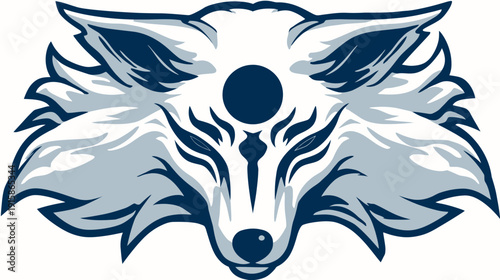 A stylized animal head, featuring intricate layered details, in shades of blue and white