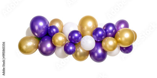 A Festive Garland of Purple, White, and Gold Balloons on a Transparent Background. Digital Design Asset High Resolution Png