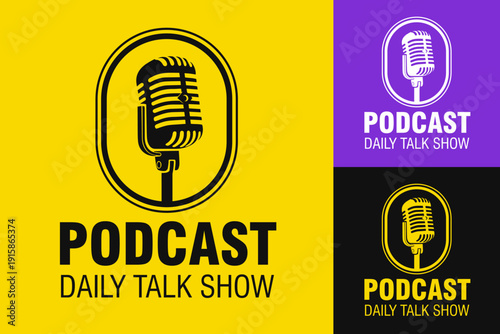podcast logo label badge streaming live talk show template design background