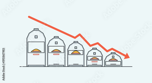 Downward Trend in Grain Silos: A graphic representation depicts a declining trend, symbolizing decrease in grain storage.