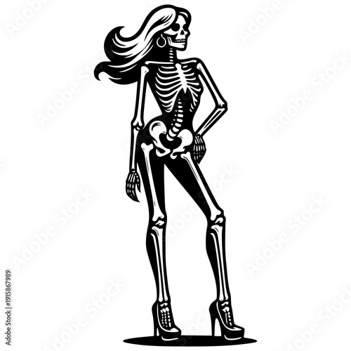 Skeleton with long hair vector illustration