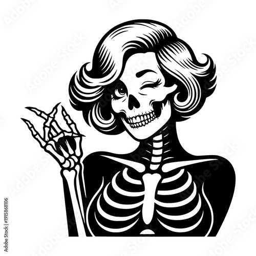 Skeleton with winking eye vector illustration