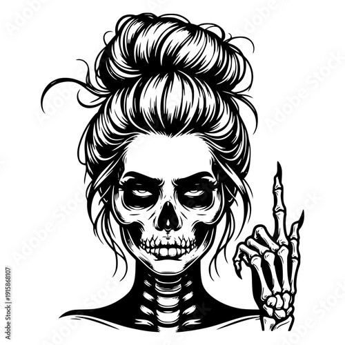 Skeleton with hair bun vector illustration