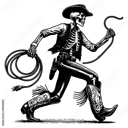 Skeleton cowboy with lasso vector illustration
