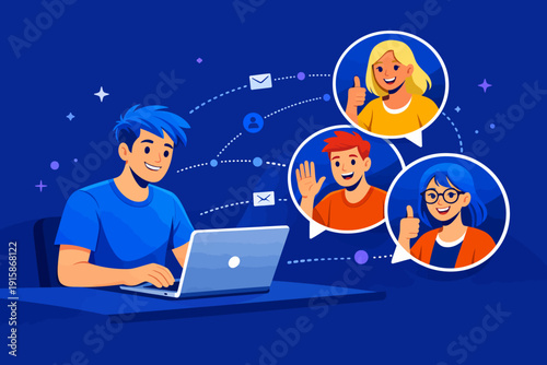 Global Video Conference Call. Digital Networking, Remote Team Meeting, and Virtual Communication Concept on Laptop.