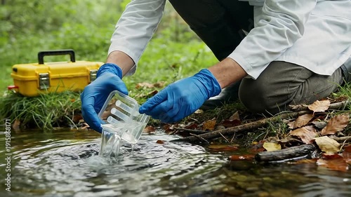 Wallpaper Mural Scientist collecting water sample in nature Torontodigital.ca