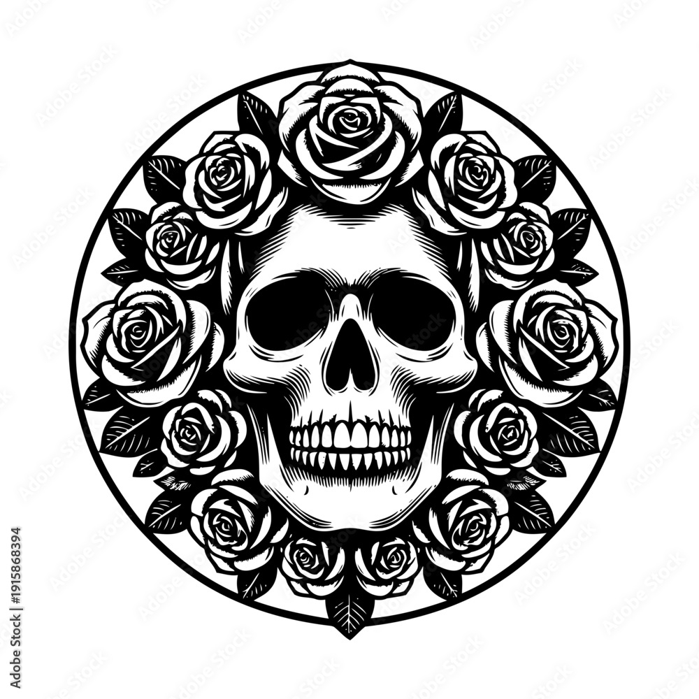 Fototapeta premium Skull with roses vector illustration