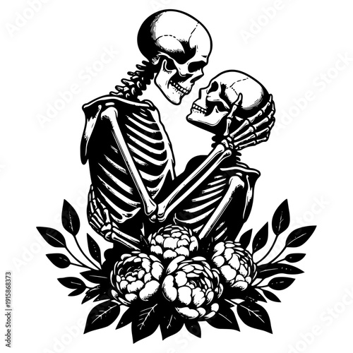 Skeletons with flowers vector illustration