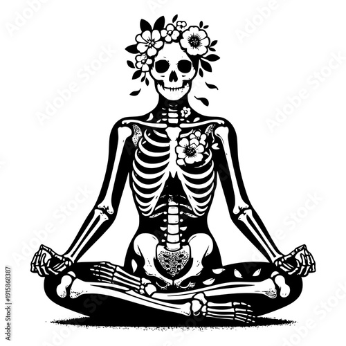 Skeleton with floral crown vector illustration