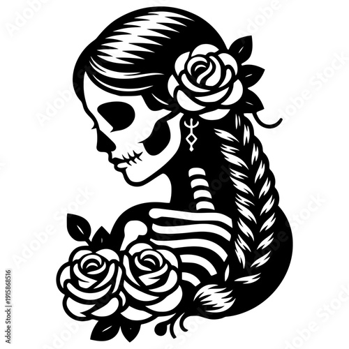 Skeleton with roses vector illustration