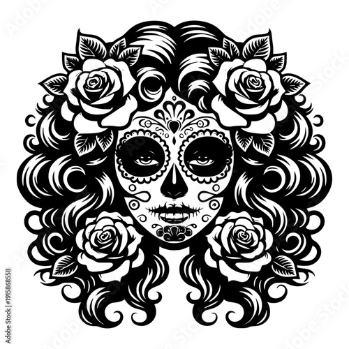 Woman with sugar skull makeup vector illustration