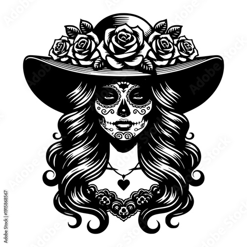 Woman with sugar skull makeup vector illustration