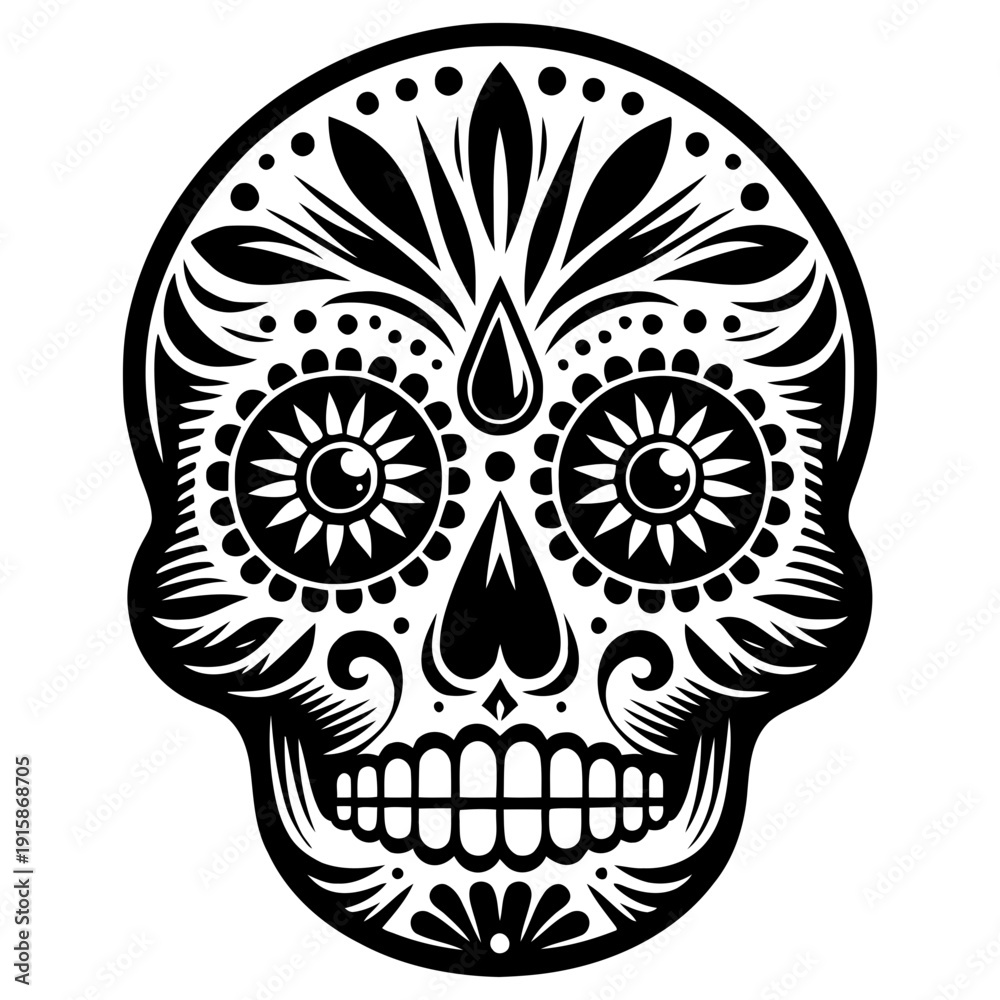 Fototapeta premium Skull with floral patterns vector illustration