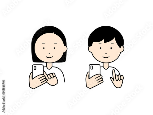 スマホを触る2人　カラー