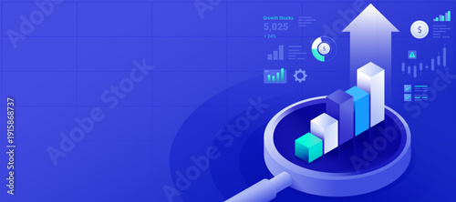 Data Analytics and Market Growth Investment Strategy Concept with 3D Bar Chart Banner