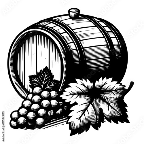 Wine barrel with grapes vector illustration