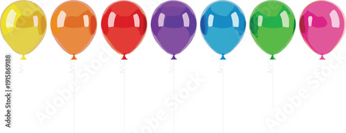 Vibrant Birthday Balloon Set Featuring Glossy Red, Blue, Yellow, Green, Orange, Purple, and Pink Party Balloons with Strings for Celebration, Anniversary, and Event Invitation Designs