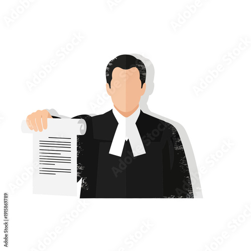 Lawyer in black robe holding scroll document, legal concept