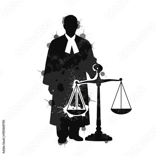 Justice Scales Silhouette with Judge Robe Splatter Effect