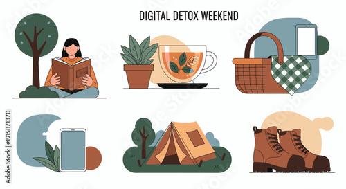 A serene digital detox weekend getaway with books, tea, camping, and shoes in a natural setting