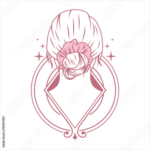 Back view of woman with pink scrunchie Vector