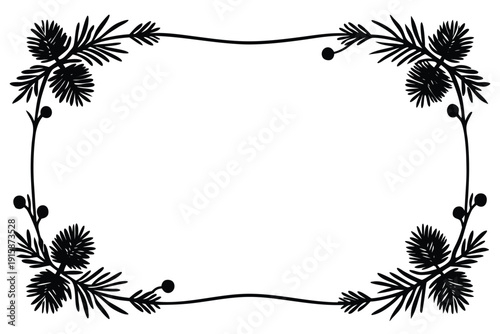 Elegant Winter Foliage Border with Pine Branches and Red Berries