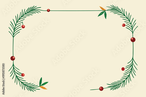 Rustic Pine and Berry Christmas Border Design for Holiday Invitations