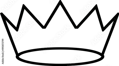 Black and white illustration of a crown with jagged points on top and a curved base