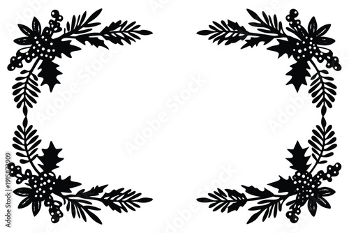 Botanical Holiday Border Frame with Winter Greenery and Seasonal Foliage