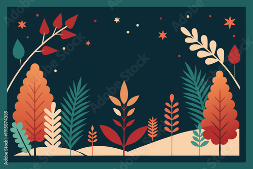 Lush Winter Botanical Frame Featuring Evergreen Leaves and Festive Accents