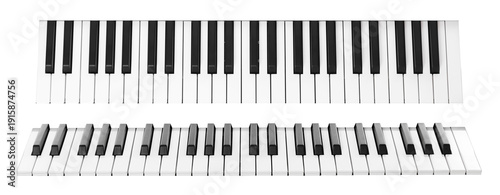Fotografía Piano keyboard on white background, collage. Top and side view
