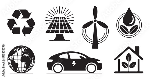 Green life concepts with electric car solar power and sustainable housing vector illustration