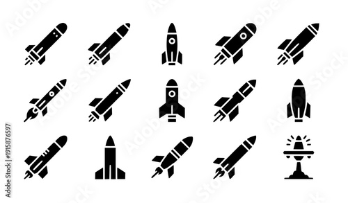 Missile glyph icon set vector black rocket weapon symbols isolated on transparent background