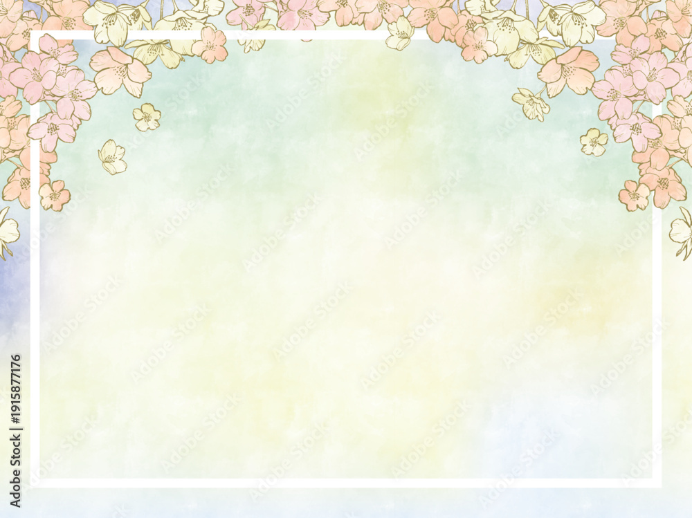 Fototapeta premium Sakura Watercolor Frame, Elegant Japanese Cherry Blossom Border for Spring Design 