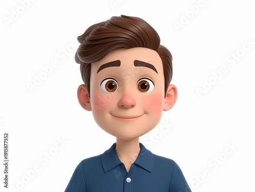 3D cartoon boy character smiling friendly isolated on white background for animation design