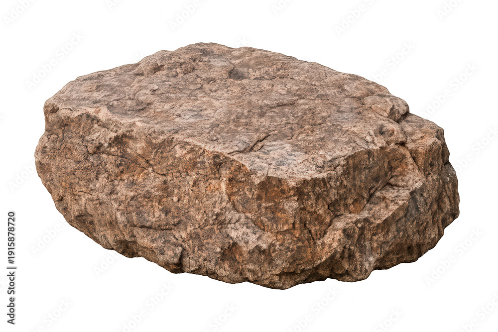 Obraz premium Rough natural brown rock boulder with uneven texture and angular shape, transparent background for easy integration
