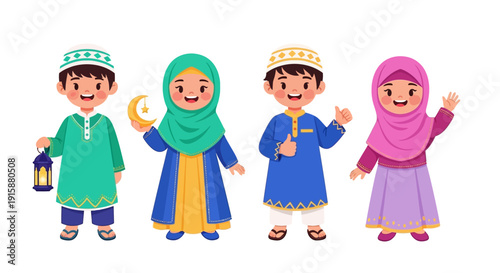 Muslim kids in traditional clothes.