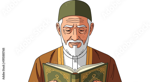 Elderly Man Reading Quran.