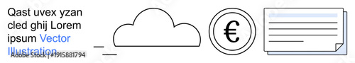 Financial transactions, digital banking, cloud storage, data sharing, technology, and business services. Cloud, Euro symbol and document icons. Financial transactions and digital banking concept