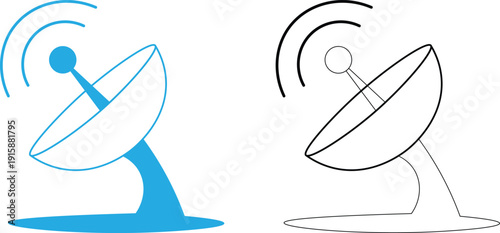 Satellite Dish Antenna Icon Vector – Communication Signal and Broadcast Technology Illustration