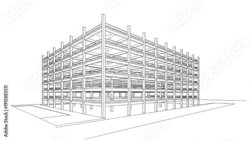 Architectural blueprint of a modern multi-story building's structural framework