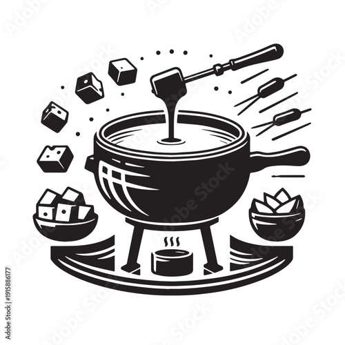Black Cheese Fondue Silhouette Vector, High Quality Illustration on White Background