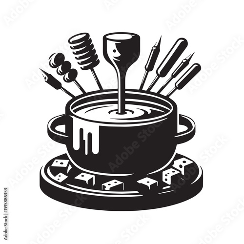 Black Cheese Fondue Silhouette Vector, High Quality Illustration on White Background