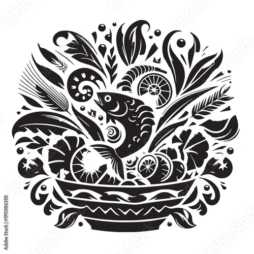 Black Ceviche Silhouette Vector, High Quality Illustration on White Background