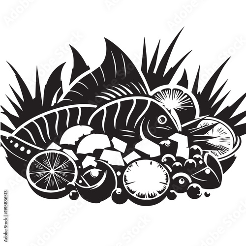 Black Ceviche Silhouette Vector, High Quality Illustration on White Background