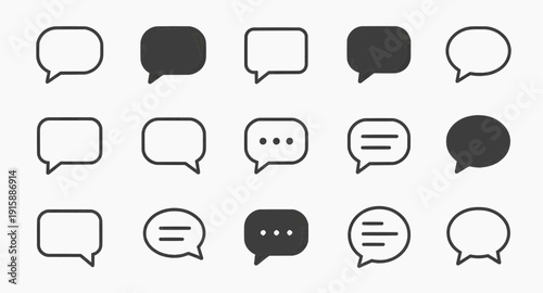 Monochrome Speech Bubble Line Icon Set Vector Collection