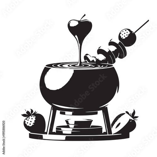 Black Chocolate Fondue  Silhouette Vector, High Quality Illustration on White Background