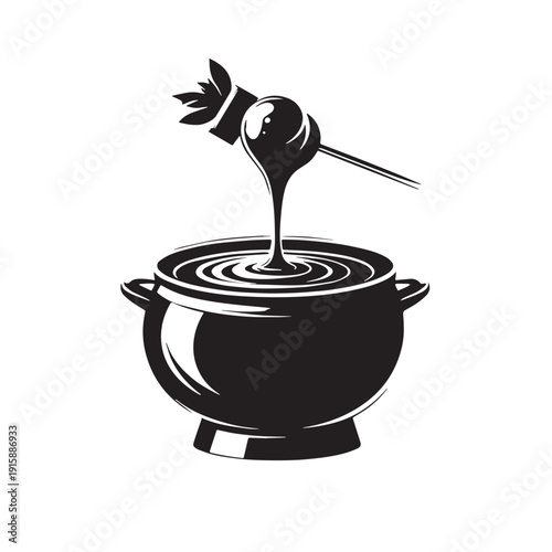 Black Chocolate Fondue  Silhouette Vector, High Quality Illustration on White Background