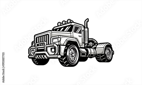 Heavy Duty Semi Truck Front View Illustration.